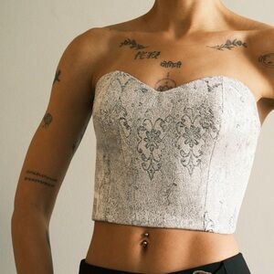 Silver Luminous Luxe Elegant Crop Top - Corset Vintage Tapestry Handmade